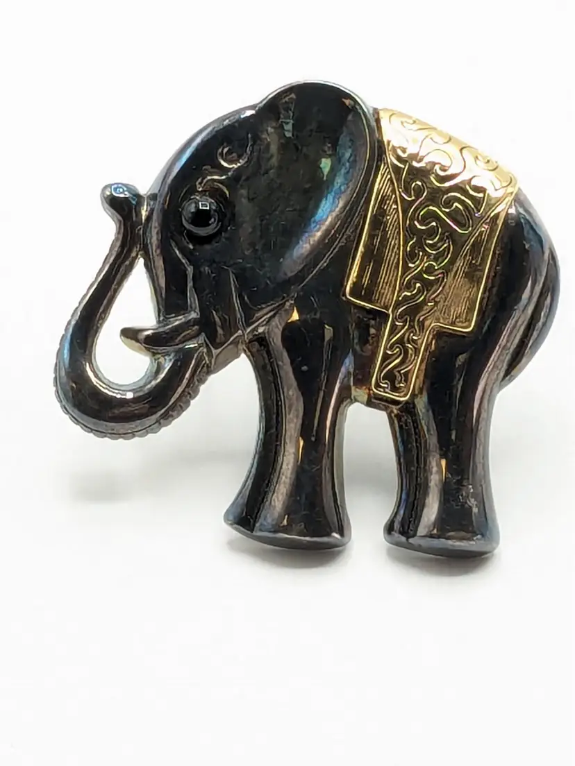 Premiere Design Iridescent Elephant Brooch and Pendant with Gold Tone Accents