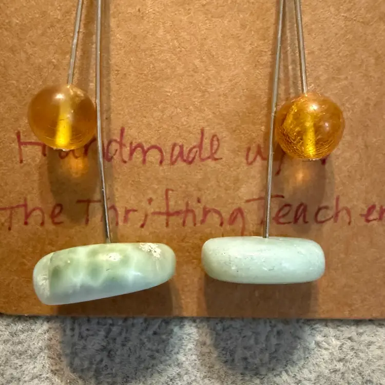 #8 Larimar & Amber Earrings .925 Hooks HANDMADE BY ME