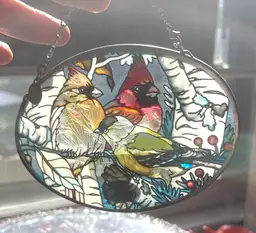 AMIA Beautifully Painted Sun Catcher. Cardinal Birds 