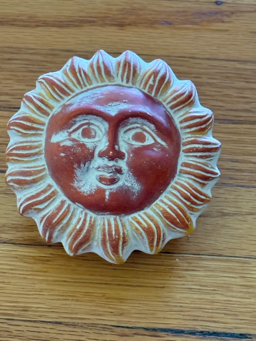 Celestial Sun Mexican Folk Art Terra Cotta Trinket Box 4”