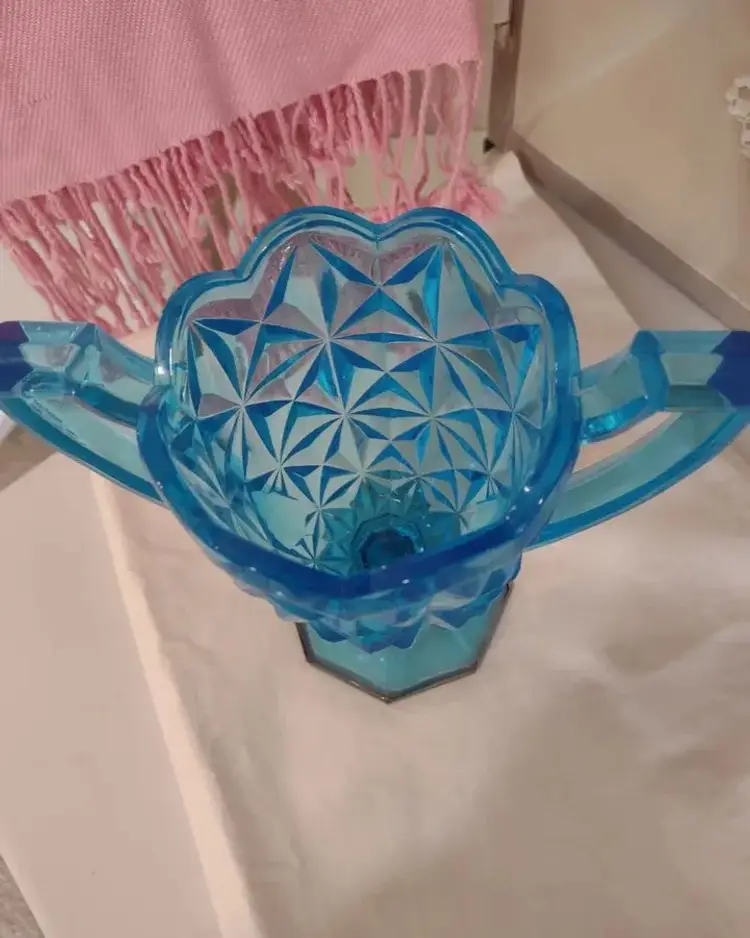 Vintage Indiana Monticello Blue Glass Vase - Blue Glass Trophy Vase