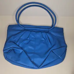 Vintage 80's Bag Bazaar Shoulder Bag Blue Faux Leather Pleated Tote Handbag Used