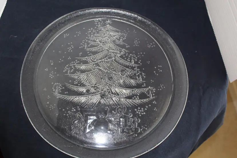 Vtg Duralex France Clear Glass Christmas Tree 13” Plate Cookie Tray Round