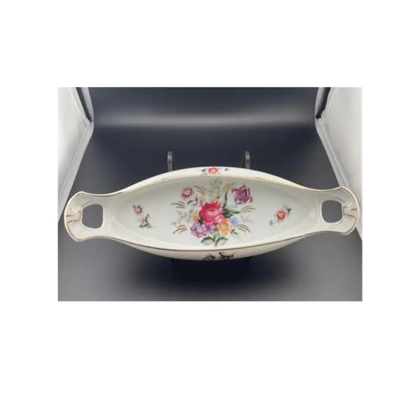 Vintage Handpainted Porcelain Celery/Olive Dish - Oval Shaped 10.75" Long