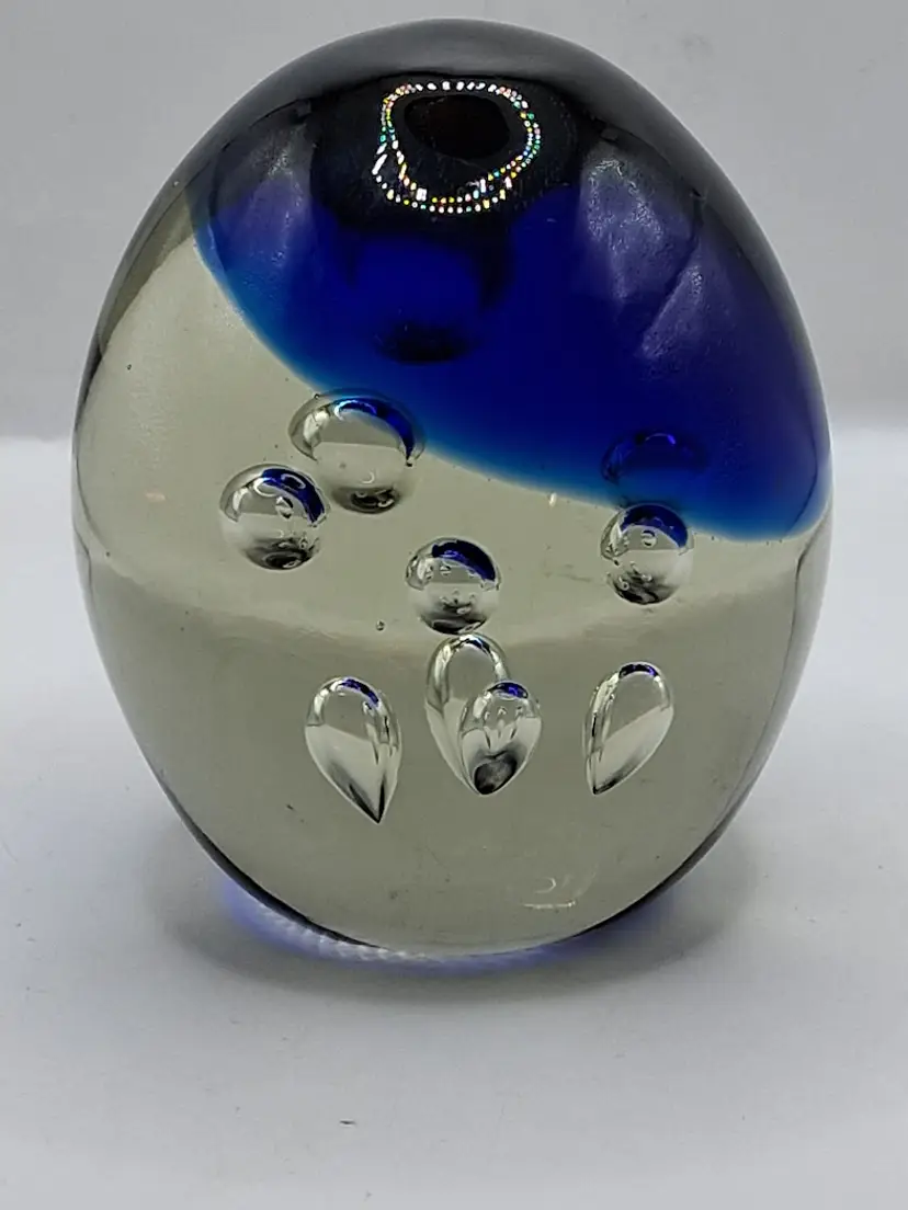 Vintage, Magnum, Cobalt & Clear, Controlled Bubble Domed Paperweight