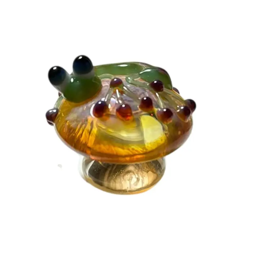Boomwire Handmade USA Art Glass Lizard On Mushroom - 1.75” Adorable Miniature Paperweight