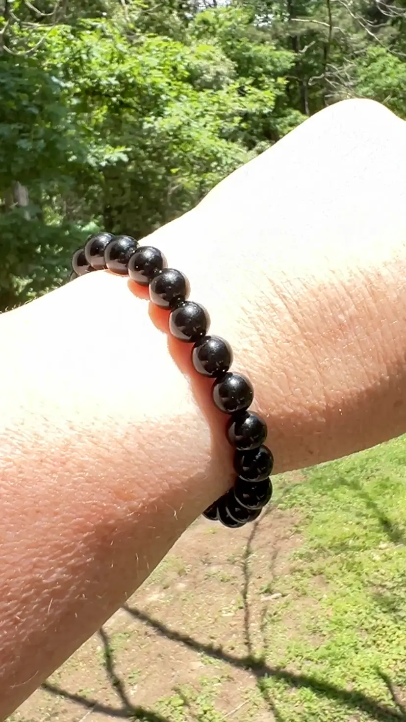 Black Obsidian 8mm Stone Beads.  6-1/2" to 7” Stretch Bracelet Jewelry.