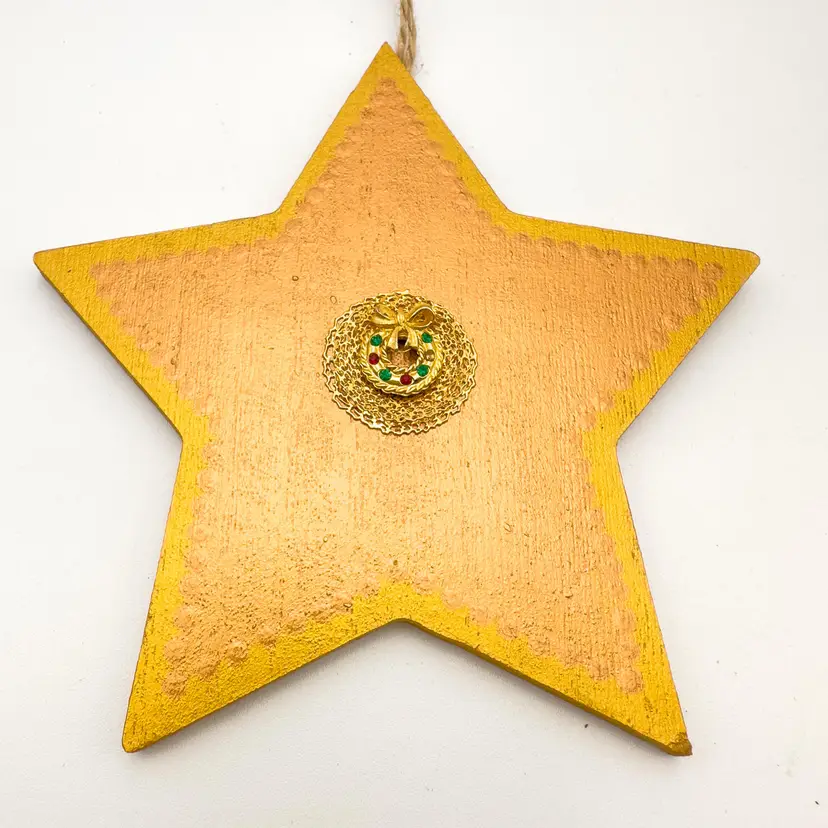 Star Shaped Hand Painted Wood Christmas Ornament