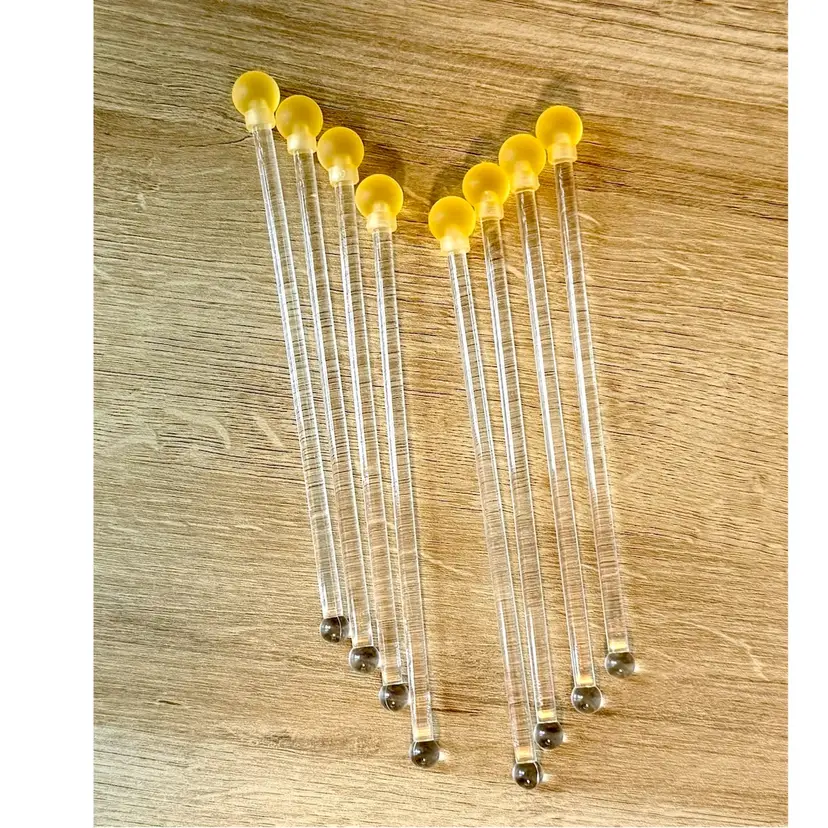 Lemon Yellow Round Shaped Acrylic Swizzle Sticks 8