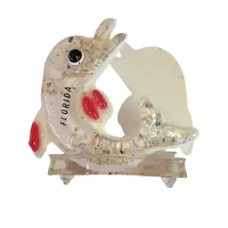 Vintage Sun-Burst Plastics Lucite Dolphin Napkin Holder With Florida Text & Seashell Detailing