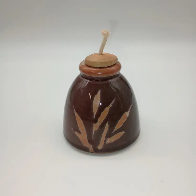 Signed Studio Art Pottery Oil Lamp.