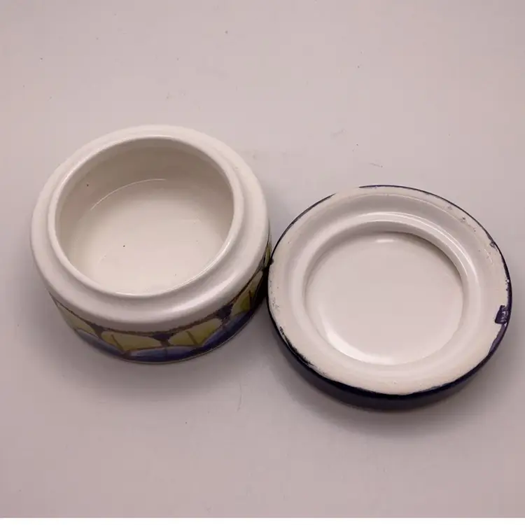 FFF Pottery Trinket Box with Flowers Italy 1.75” Hand Painted