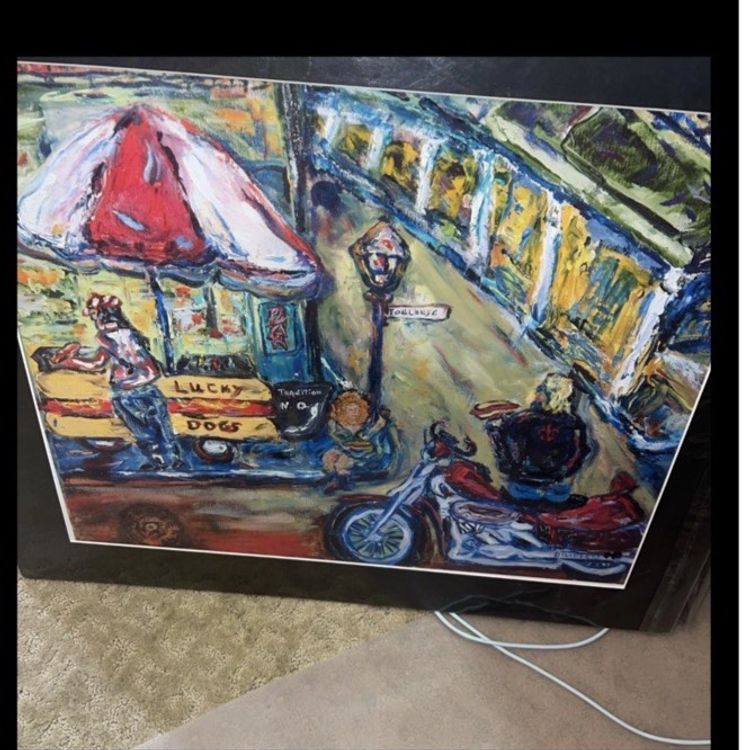 Peggy Diliberto Signed Art Poster New Orleans  24 x20 Matted Blue Dog Signed