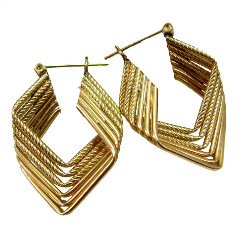 Amazing 14K MCM Hoop Earrings Yellow Gold Shiny & Textured