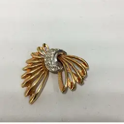 Goldtone & Rhinestone Brooch Unique Design
