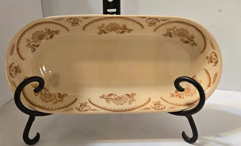Vintage Caribe China Puerto Rico Oval Floral Dish - Brown Transferware - Soap/Trinket Dish