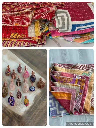 Round 2 Of India Blankets/Towels/Jewelry~Carol’s Seashell Art~Blingy Brooches~And The $3 SB Table With Attic On The Beach