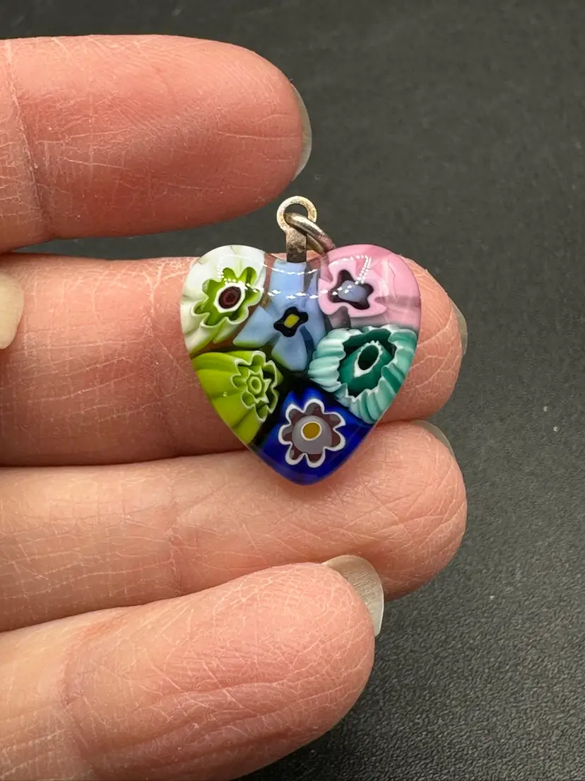 Murano Like Glass Millefiori Heart Pendant Medium - Multicolor