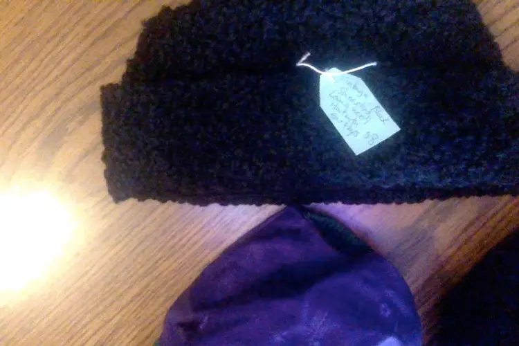 Vintage Hats: Black Shearling, Black Greek Fisherman's Cap, Purple Tigger Ball Cap.  $8each.