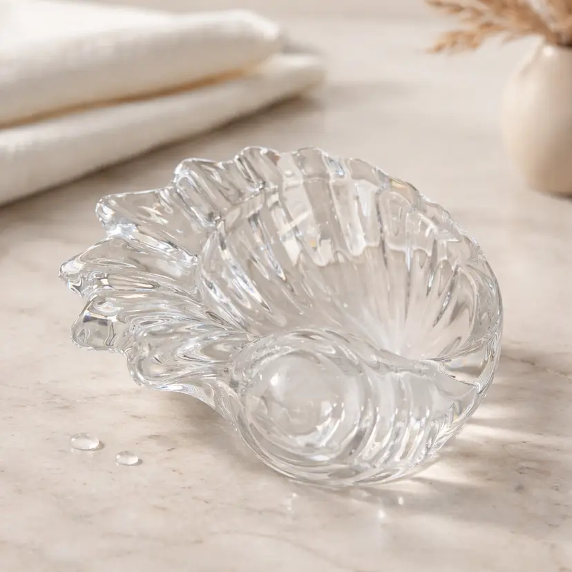 Vintage Art Vannes France Lead Crystal Seashell Candy Trinket Dish, 4.5"