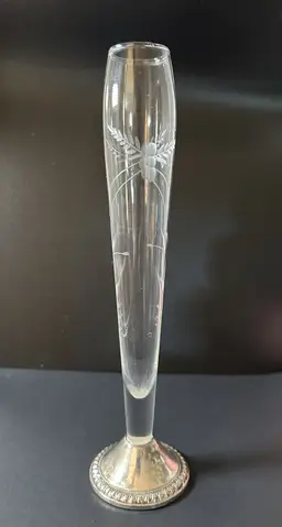 Duchin Creation Sterling Weighted Etched Glass Tall Bud Vase