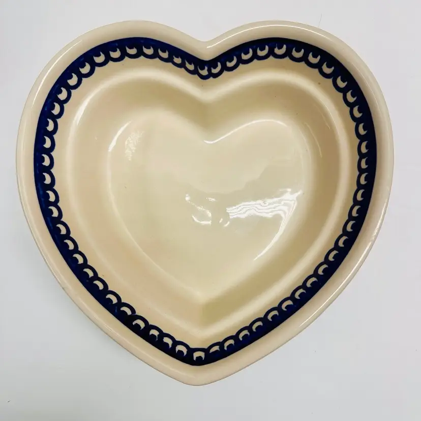 Vintage Boleslawiec Polish Pottery Heart Shaped Serving Bowl Casserole Dish Stoneware Pansy