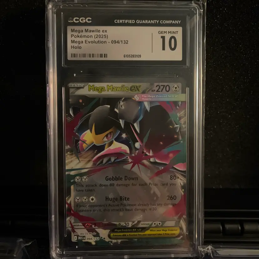 CGC Gem Mint 10 Mega Mawile ex Pokémon card from the 2025 Mega Evolution (ME01) expansion set.
