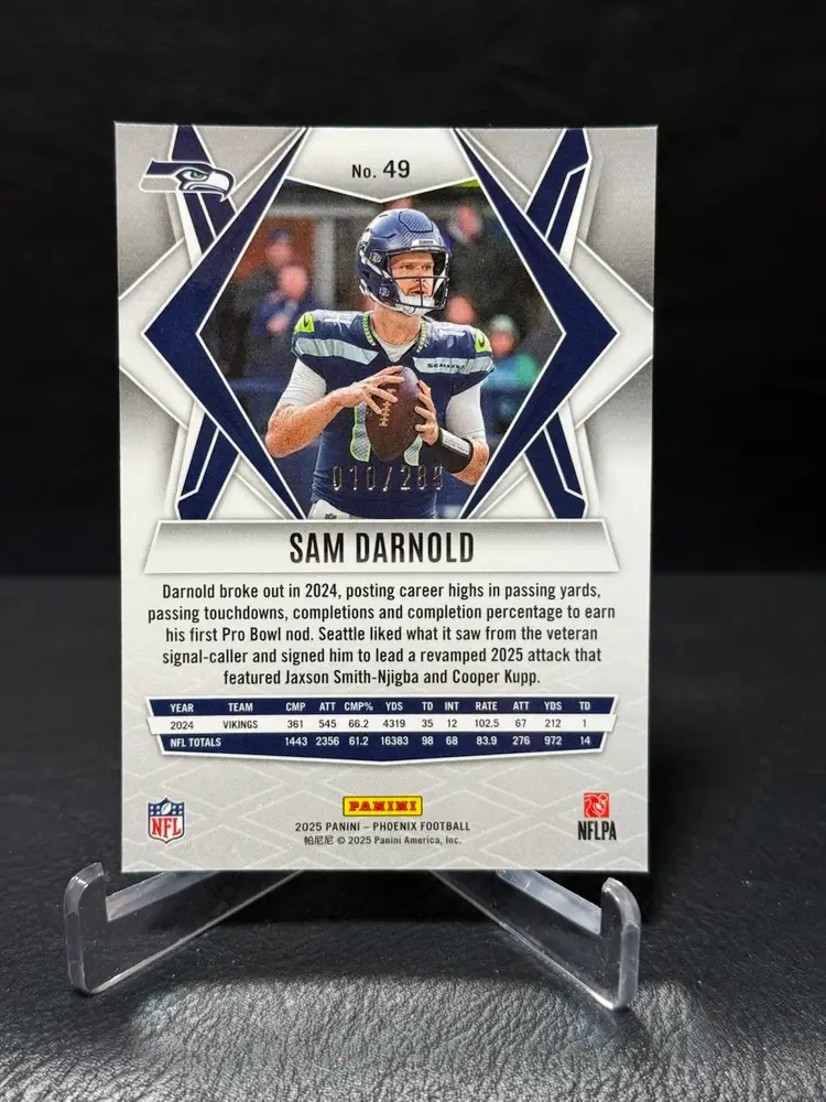 Sam Darnold 2025 Panini Phoenix #49 Green 10/285 Color Match Seattle Seahawks