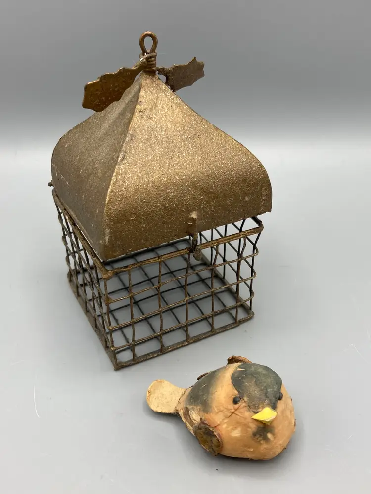 Rustic Miniature Metal Cage with Hand Made Bird