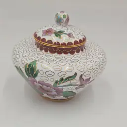 Vintage Mid-Century 3” Chinese Enameled Cloisonné Ginger Jar With Lid Small Pink