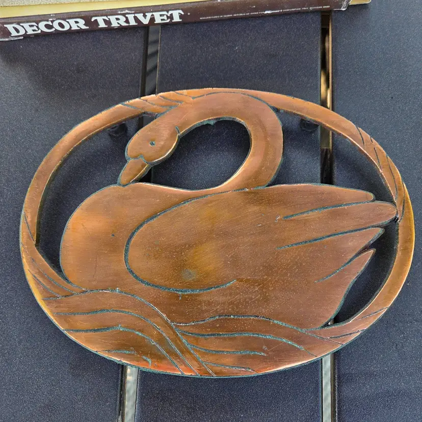 Vintage Cast Iron Copper Tone Duck Swan Trivet