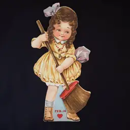 Valentine Day Card Mechanical Parts "This is FEB. 14 ❤" 7½" tall Vintage READ DESCRIPTION