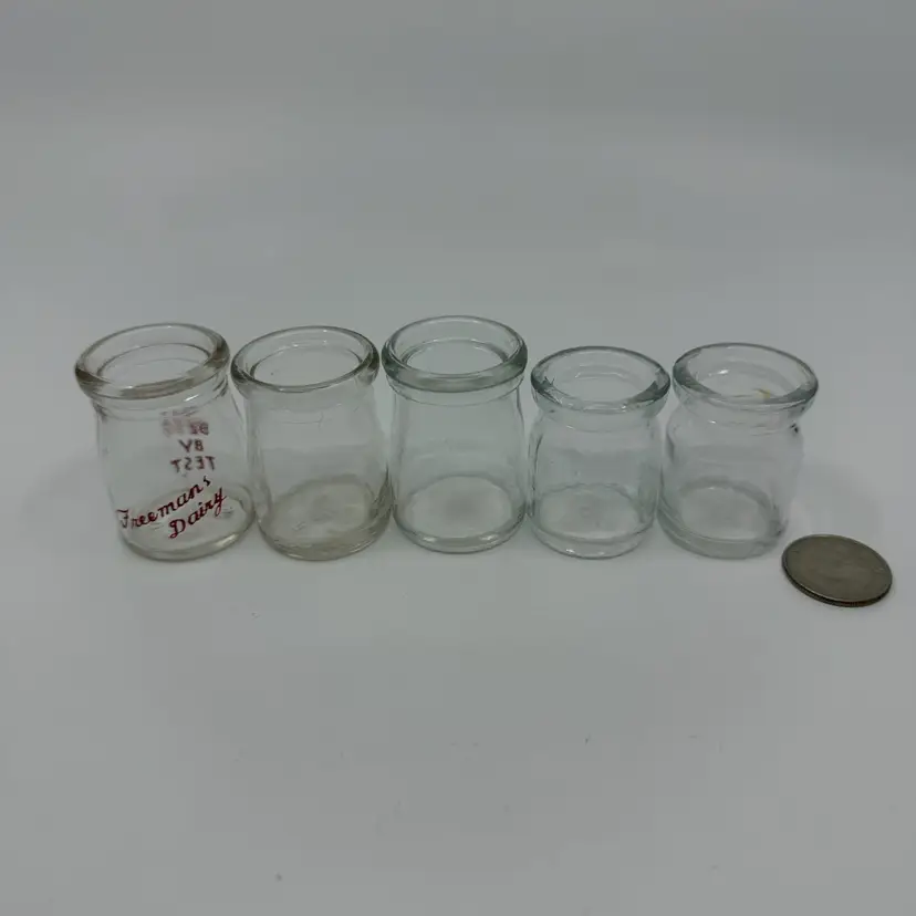 5 Vintage Small Glass Creamer Bottles 1 Freemans Dairy