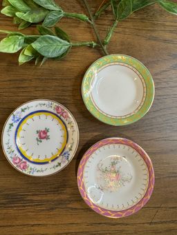3 small decorative plates, vintage bone china plates. Each Is 3 inches