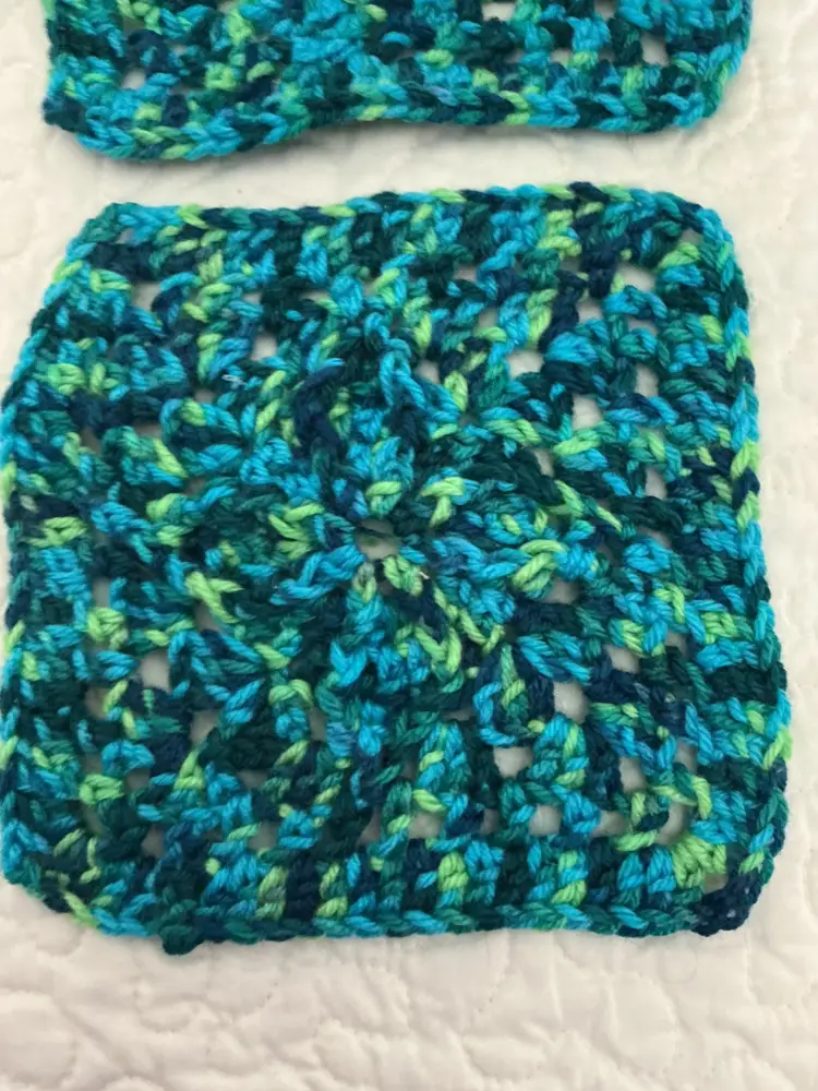 7 completed squares ready for you to craft with. Greens and blues. Beautiful.