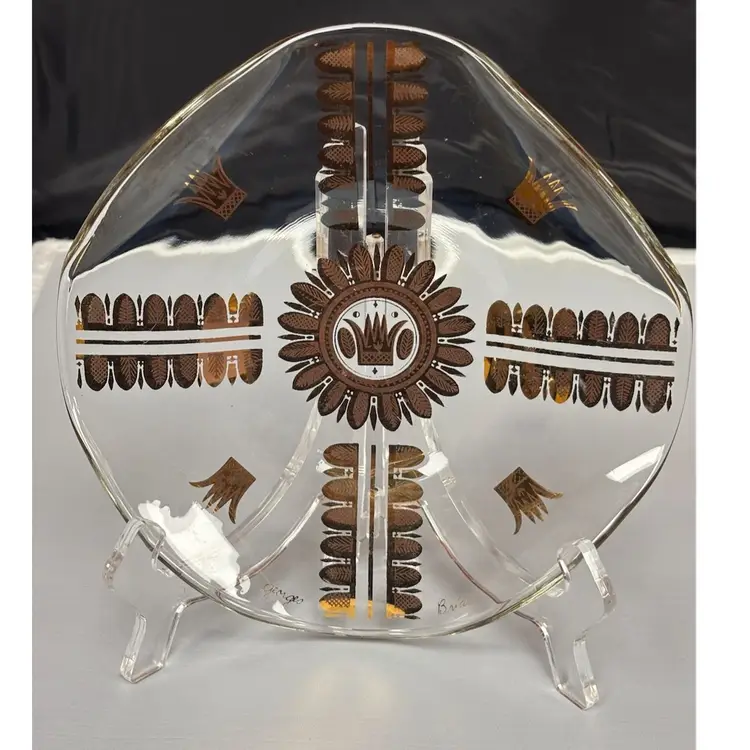 Vintage Georges Briard Golden Celeste Trinket Dish Hollywood Regency MCM Glass 7.5”