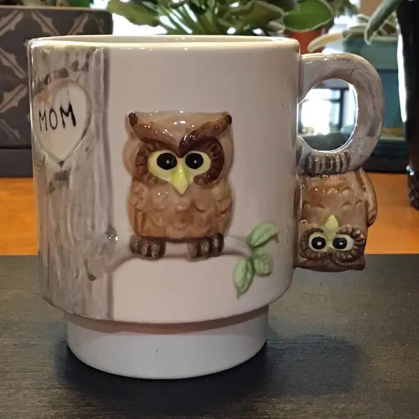 Enesco Owl Mug Cup 3D in Tree SIS Vintage Ups And Downs 3.25"