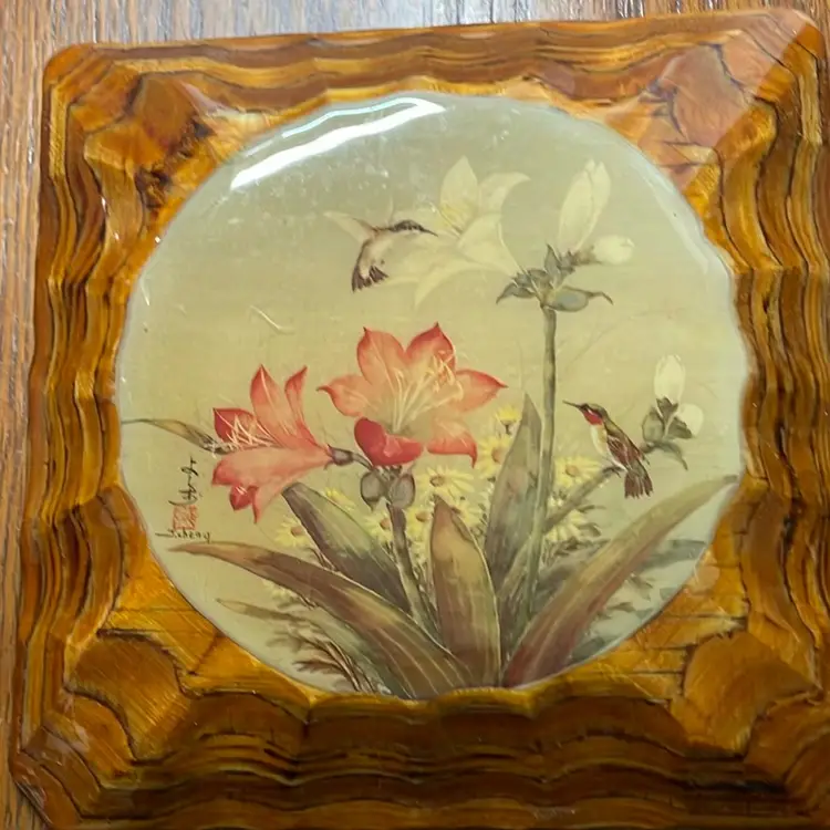 Vintage Asian Signed Painting On Wood Plagues Set Of 2