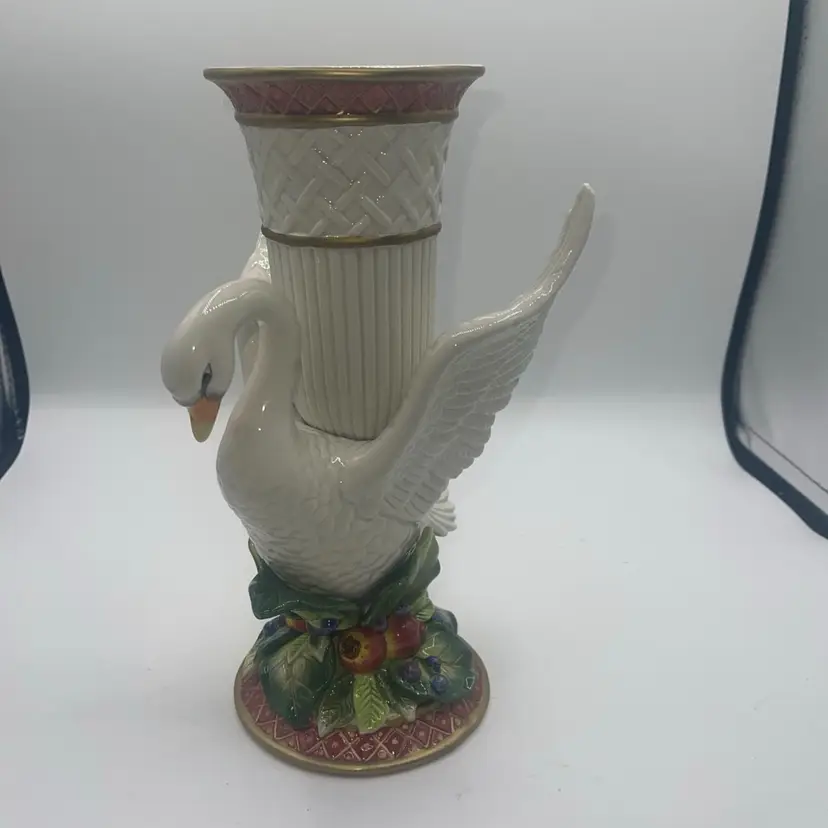 Fitz and Floyd Essentials  Holiday Swan Vase 11"  Hard To Find
