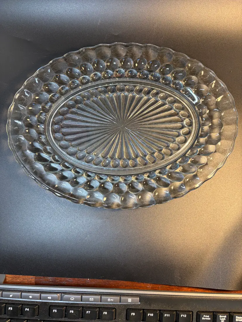 Vintage Anchor Hocking Bubble Pattern Blue Hue Glass Serving Plate