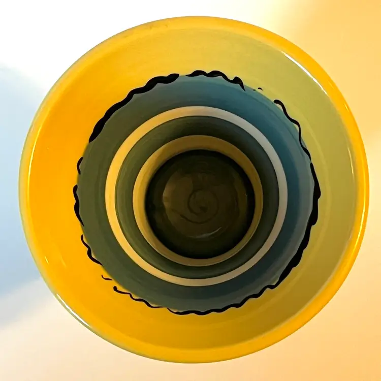 Alli Cat MAINE Art Pottery Whimsical Lake Fly Vase 4.5"H Flared Top SIGNED