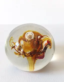 R W Stephan Stunning Vintage Glass Paperweight Signed 1980 caramel swirl