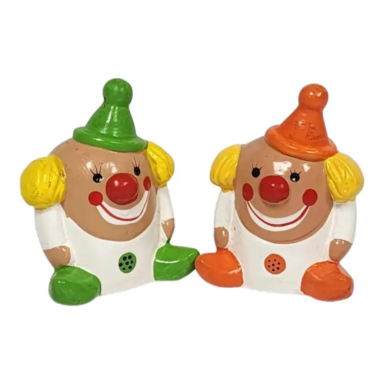 Vintage Enesco Ceramic Clown Pencil Sharpeners Set of 2