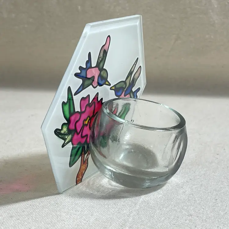 Painted "stained glass" Look -  hummingbird votive candle holder