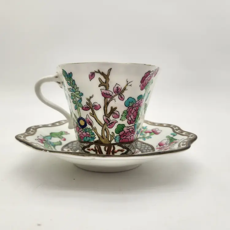 Coalport Indian Tree Demitasse Cup and Saucer Made in England Bone China Vintage