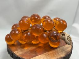 Vintage MCM Large Lucite Grape Cluster UV Glow ORANGE On Wood Branch