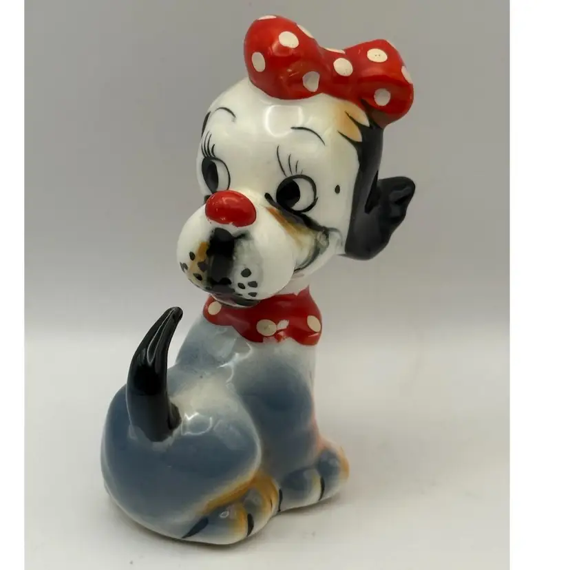Vintage Kitsch Dog With Bow Figurine Japan