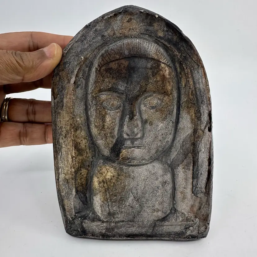 Carved Face Round Wall Hanging Pottery