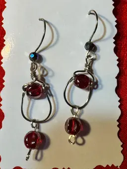 My First Try Wire Wrap Red Stone Silver Tone Wire