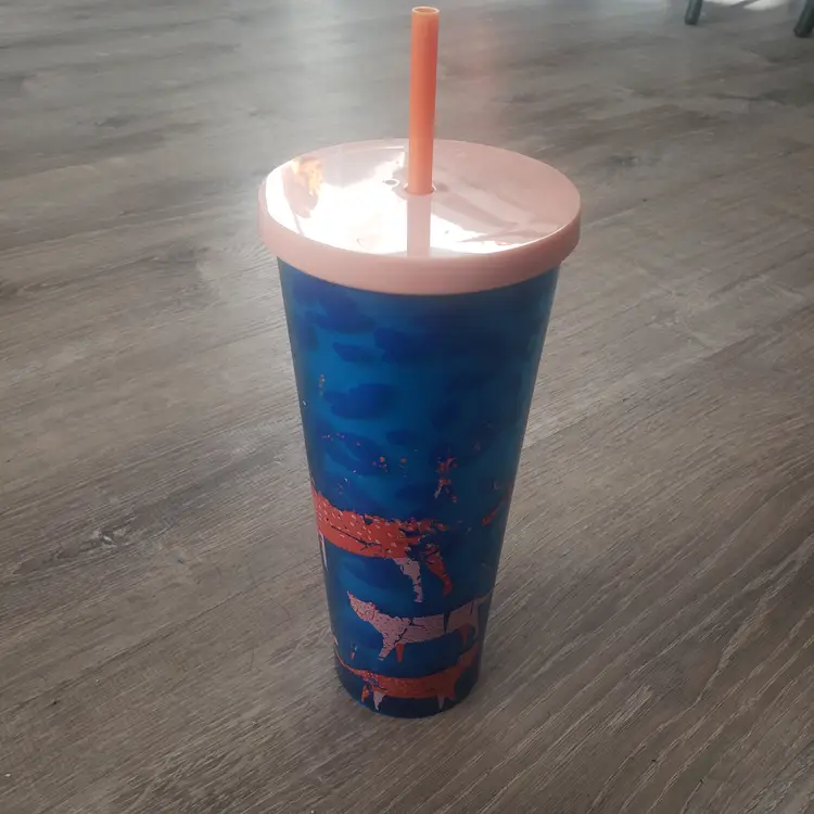 Starbucks 24 Oz Acrylic Tumbler Blue Orange Cheetah Limited Edition See Desc.